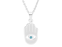 Ladies Stainless Steel Hasma Pendant W/Blue CZ