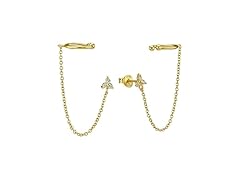 Gold Plated Zircon Chain Stud Earrings