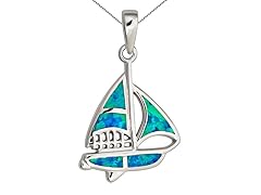 Sterling Silver Rhodium Created Opal Ship 18" DC