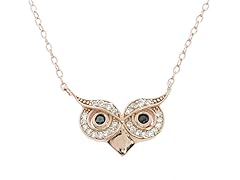 14K Rose Gold Plated Sterling Silver Pave Owl Necklace