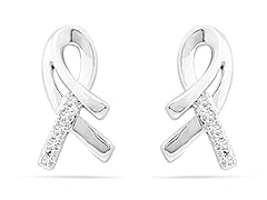 Dia Accent Silver Ribbon Stud Earrings
