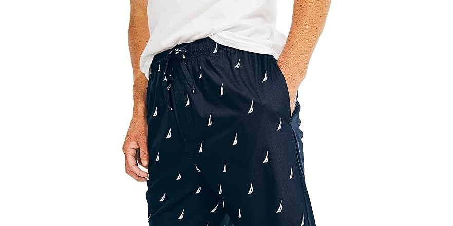 Nautica Men's Soft Woven 100% Cotton Elastic Waistband Sleep Pajama Pant, Buffalo Blue, Medium in Dubai - UAE | Sleep Bottoms