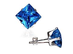 CZ Square Bluetopaz Earrings