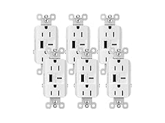 Decorator Duplex Outlet with 6.0 Amp Type A/C USB, White