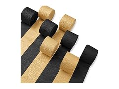 PartyWoo Black and Gold Metallic Black Crepe Paper Streamers