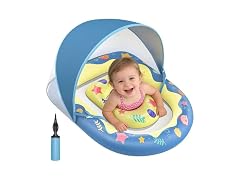 JUNLLY Baby Pool Float with Canopy, Blue