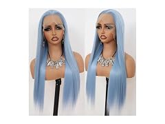 Maycaur Ice Blue Lace Front Wigs Long Straight