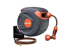 NEOTEC Retractable Garden Hose Reel 1/2 in x 65 Ft Wall Mounted, Lightweight & Durable, 9-Function Sprayer Nozzle, Any Length Lock, Slow Return & 180° Swivel (Open Box)