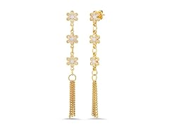 18K Gold Open Flower Tassel Earrings
