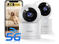 (2 Pack) Mysight 360° Pan/Tilt Security Camera | 2.4/5GHz