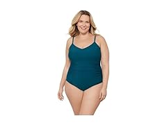 Aqua Green Women Princess Seam Adjustable Swimsuit