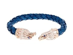 Blackjack Jewelry Genuine Leather & Stainless Steel CZ Eagle Bracelet
