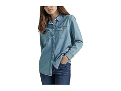Wrangler Womens Boyfriend Denim Snap Shirt