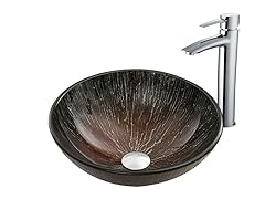 VIGO Enchanted Earth Glass Vessel Sink and Shadow Faucet Set in Chrome