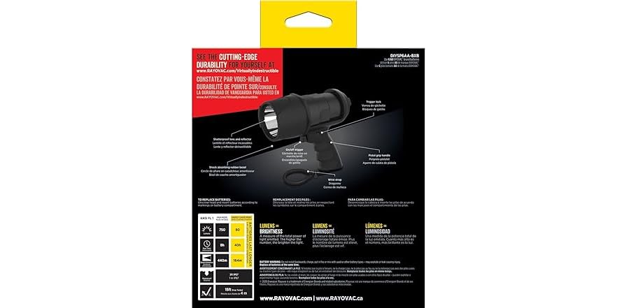 Rayovac Virtually Indestructible LED Spotlight, 750 Lumens, Waterproof, DIY6AASP-BC