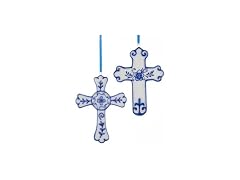 Kurt Adler 4" Porcelain Delft Blue Cross 2/asstd