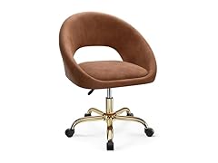 BestEra Vanity Chair with Wheels, Modern Makeup Vanity Chairs with Back Adjustable Height, Comfy Cute Home Office Desk Chairs for Bedroom, Living Room (Upgraded-Brown) (Open Box)