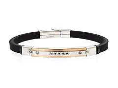 Blackjack Jewelry Brushed Stainless Steel Black Cable Rubber Strap Bracelet