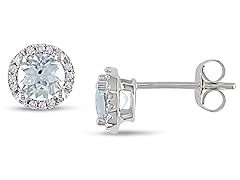 10k Gold  Diamond and Aqumarine Earrings