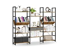 NUMENN Triple Wide 4-Tier Bookcase Brown