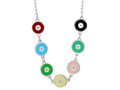 Ladies Stainless Steel Necklace w/ Multicolored Eyes