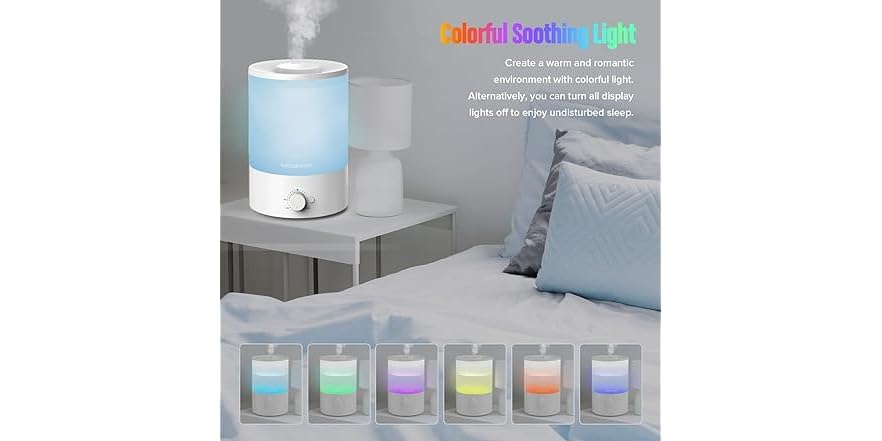MegaWise Top Refill 7-Color Night Light Humidifier for Kids Room with 3.5L Large Capacity, No Leakage with Stable Fine Mist Release