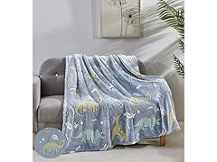 2Pk Glow In The Dark Throw Blue Dino Friends