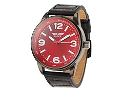 Deporte Men's Curve Leather Strap, Black/Red
