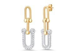 18K Gold Plated CZ Link Drop Earrings