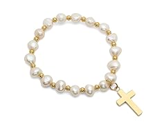 Stretch Pearl Bracelet & Cross Charm