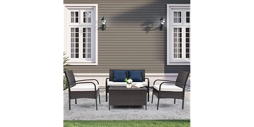 Wicker Table Computer 4-Pc Wicker Patio Furniture Set