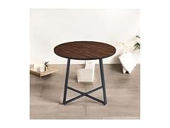 35" Round Wood Dining Table, Black Metal