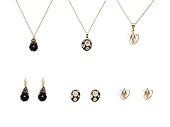 Gold & Black Triple-Tone Set of 3 Drop Earrings & Necklace Set