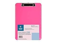 Business Source Neon Pink Transparent Plastic Clipboard