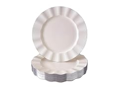 Silver Spoons Round Ivory Wavy Plastic Salad Plates - 8.75” (Pack of 20) 