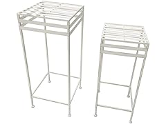 Set of 2 Plant Stands, Antique White