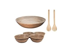 LEXA 6-Piece Handcrafted Bamboo Salad Bowl Set (Black)