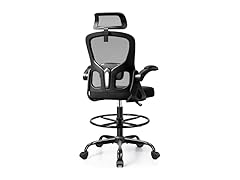 FINATI Drafting Chair, Tall Office Chair for Standing Desk, Ergonomic High Back with Headrest, Lumbar Support, Foot Ring and Flip-up Armrests, Black (Open Box)
