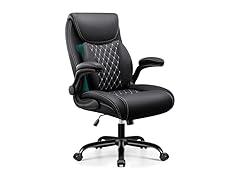 BESTFAIR Office Chair, Ergonomic Computer Desk Chairs with Lumbar Support for Lower Back Pain Relief, Executive Leather Home Chair Comfy with Padded Flip-up Armrests, Black (Open Box)