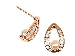 Rose Gold Halo Pearl Earrings with Simulated Diamond Trim