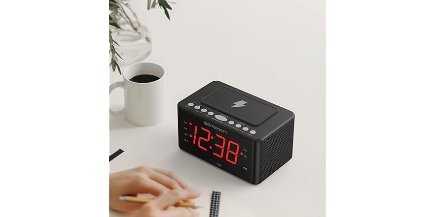 Emerson Smartset Wireless Charging Alarm Clock Radio