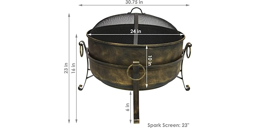 24 Inch Cauldron Steel Cauldron Fire Pit with Spark Screen 24 Inch