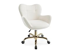BestEra Vanity Chair with Wheels, Cute Home Office Desk Chairs Adjustable Height for Living Bedroom, Small Modern Fluffy Velvet Makeup Chair with Back for Girls (White) (Open Box)