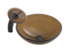 VIGO Sheer Sepia Frost Glass Vessel Sink & Waterfall Faucet Set in Matte Black Finish