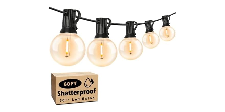 60FT Outdoor String Lights Waterproof