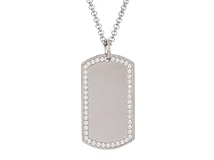 Blackjack Jewelry Stainless Steel CZ Engravable Id Dog Tag Pendant With 24" Rolo Chain
