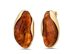 18K Gold Amber Resin Stud Earrings