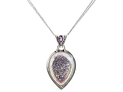SS Pear Snow Drusy Quartz Pendant