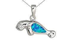 Sterling Silver Rhodium Created Opal Walrus 18" DC