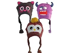 Children's Animal Beanie 3-PK: Kitten, Monster, Penguin